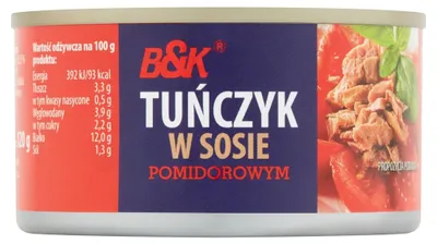 Zdjęcie produktu dla Sałatka z tuńczyka w sosie pomidorowym 185g B&K 0,185 kg