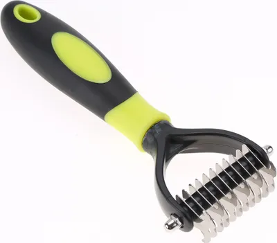 Image de Peigne démêlant double face professionnel pour animaux domestiques, brosse pour poils de chien, peigne pour soins du pelage, appareil pour soins du pelage (jaune)
