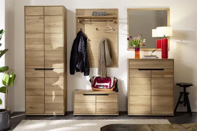 Produktbild von Garderoben-Set >ARAYA< (5-teilig) in Eiche teilmassiv - 227x195x40,5 (BxHxT)