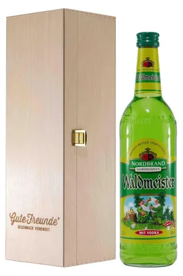 Produktbild von Nordbrand Waldmeister Likör mit Geschenk-Holzkiste