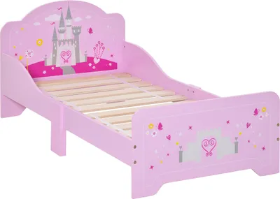 Produktbild von HOMCOM Kinderbett für +3 Jahre 143x73x60 cm Kinderbett aus Holz mit Schutzbarrieren max 50 kg Rosa