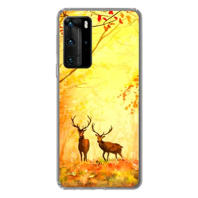 Produktbild von MuchoWow® Handyhülle Schutzhülle Hülle für Huawei P40 Pro Natur - Ölfarbe - Hirsche - Tiere - Herbst - Orange Silikon Softcase Handy Hülle - Schutz