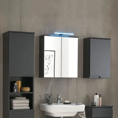 Image de Badezimmerspiegelschrank >Spice< in Schwarz matt - 60x67x20 (BxHxT)