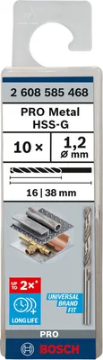 Produktbild von PRO Metal HSS-G Spiralbohrer, 1,2 x 16 x 38 mm, 10-tlg.