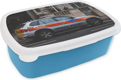 Produktbild von KitchenYeah® Lunchbox Brotzeit Brotdose 17x11 cm Auto - Polizei - Straße Kinder Brotzeitdose - Lunch - Kunststoff  - Brotbüchse - Sandwichbox - Lunchbox für Kinder