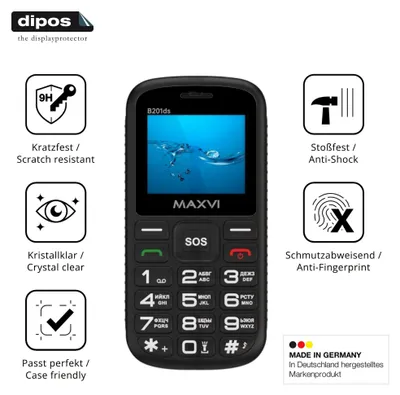 Produktbild von 2x Schutzfolie für Maxvi B201ds - Anti-Shock 9H Folie dipos Glass Kunststoffglas