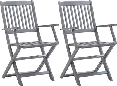 Image de vidaXL Chaises de jardin pliantes 2 pièces avec coussin en bois massif d'acacia