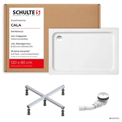 Produktbild von Schulte Duschwanne 80x80 cm, Weiß, Modell Cala - Komplettset inkl. Fußgestell und Ablaufgarnitur