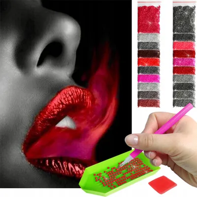 Produktbild von ARTULIO - Diamond Painting Set - Sinnliche rote Lippen auf schwarzem Hintergrund - 60 x 40 cm - Groß XXL - 5D Crystal Art, Bilder DIY