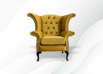 Produktbild von Chesterfield Sessel Textil Gelber Stoff Ohrensessel Möbel Wohnzimmer Neu Luxus