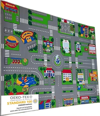 Produktbild von Entrando Spielteppich Straße Stadt für Kinder -  100 , rutschfest, waschbar bis 30 Grad, faltbar, strapazierfähig, 100x150 cm