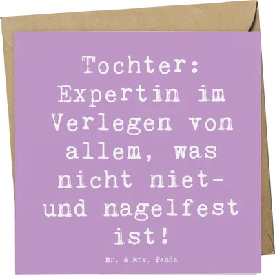 Produktbild von Mr. & Mrs. Panda Glückwunschkarte Spruch Tochter Expertin - Lavendeltraum - Geschenk, Freude, Klappkarte, faltkarte, doppelkarte, Familie, Humor, anlasskarte, Chaos