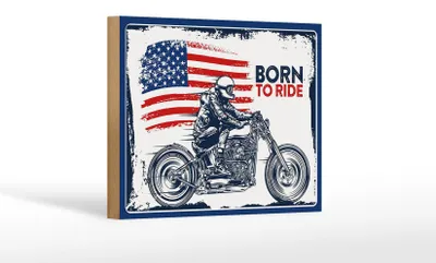 Produktbild von Holzschild Spruch Biker Born to Ride USA 18x12 cm Motorcycle