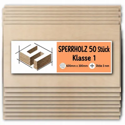 Produktbild von Rechteckige Birkensperrholzplatten zum Basteln und Bemalen – Lasergravur, Laserschnitt, CNC-Fräsen, Modellbau, Laubsägearbeiten, Brandmalerei und Decoupage – Klasse 1 – 30 × 60 cm (300 × 600 mm) – 3 mm – 50 Stück