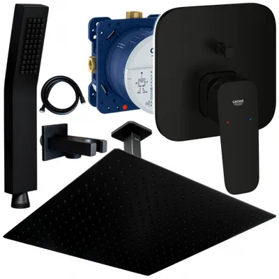 Produktbild von Grohe und Jowi Unterputz Duschsystem Schwarz, Cubeo Duscharmatur, 360x360mm Kopfbrause, Deckenanschluss