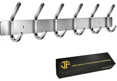 Produktbild von Wandgarderobe, Kleiderhaken aus Edelstahl, Wandhaken für Schlafzimmer, Badezimmer, Küche (6 Haken, silber)
