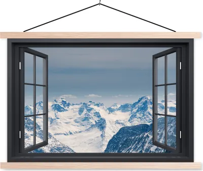 Produktbild von MuchoWow® Textilposter Aussicht - Berg - Landschaft 60x40 cm mit holzfarbenen Rahmen - Bilder