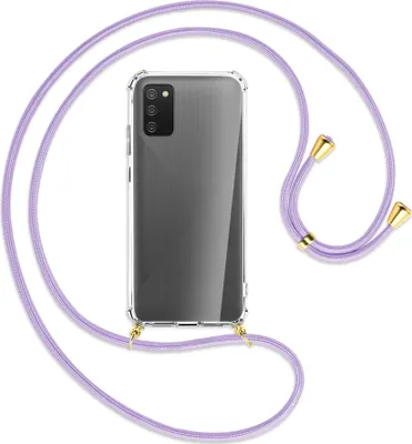 Produktbild von Handykette Backcover-Schutzhülle mit Band (Metall goldfarben) für Samsung Galaxy A02s - violett