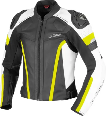 Image de Veste de moto en cuir Büse Monza pour femme, noir/blanc/jaune, 46