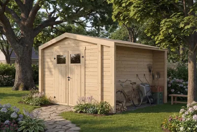 Productafbeelding van Tuinhuis Killarney, 350x300 cm, in natuurlijke staat, 28 mm dik, AI-gegenereerde afbeelding