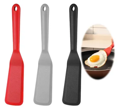 Image de 3 spatules en silicone, 25 cm, noires, pour ustensiles de cuisine antiadhésifs