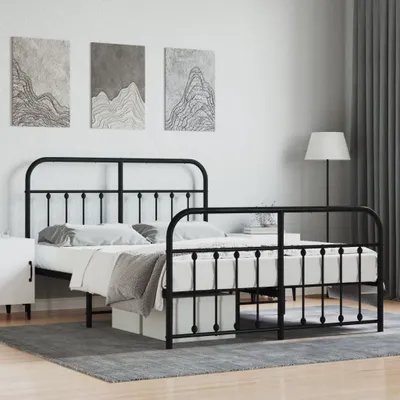 Produktbild von vidaXL Bettgestell mit Kopf  und Fußteil Metall Schwarz 135x190 cm - Bettgestell - Bettgestelle - Bettrahmen - Bett