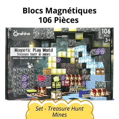 Image de Blocs Magnétiques 106 Pièces - Set Treasure Hunt Mines - Jeu de Construction Éducatif Montessori STEM pour Enfants