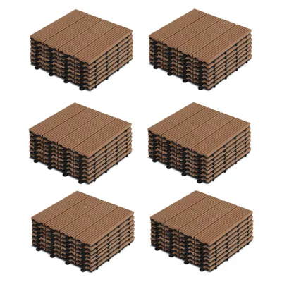 Image de Lot de 48 dalles clipsables bois synthétique marron - Oviala Padang