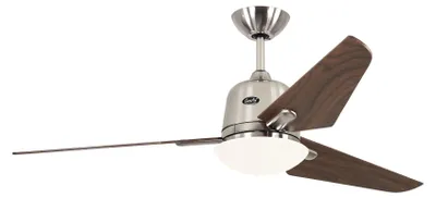 Image de Ventilateur de plafond à basse consommation avec éclairage et télécommande Eco Aviatos 132 cm Chrome brossé / Noyer