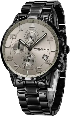 Zdjęcie produktu dla Zegarek męski sportowy z chronografem, wodoodporny, ze stali nierdzewnej, analogowy, kwarcowy – zegarek w stylu militarnym z datownikiem, czarny, dla mężczyzn