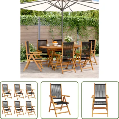 Image de The Living Store Chaise de jardin Réglable 6 pcs Noir Acacia massif