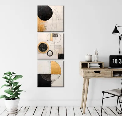 Image de Wallity, FAH14, toile décorative (3 pièces), dorée, coton, 30 x 30 cm