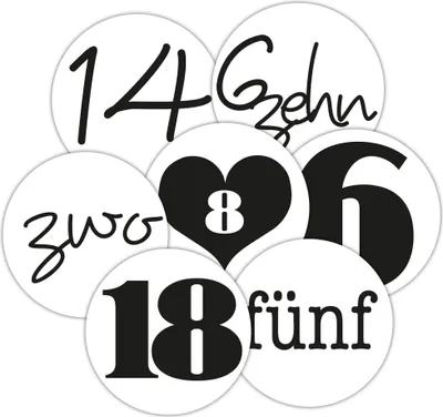 Produktbild von 48 AUFKLEBER ADVENTSKALENDERZAHLEN, für 2 Kalender, schwarz-weiß, Durchmesser 4 cm/Sticker, Weihnachten, Advent, Sticker