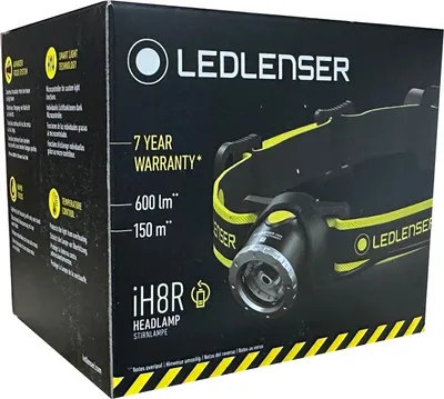 Immagine prodotto di Ledlenser iH8R, lampada frontale professionale, con supporto per casco e custodia da cintura, utilizzabile con i guanti, 600 lumen, batteria ricaricabile inclusa, ricaricabile via USB, 158 g di luce