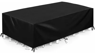 Produktbild von Schutzhülle für Möbel, Gartenmöbel, Abdeckung für Tisch im Freien, wasserdichte Oxford-Stoffabdeckung, mit Seil und Verschlussschnalle (210D, 350 x 260 x 90 cm)