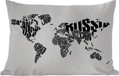 Produktbild von MuchoWow® Outdoor Kissen - Weltkarte - Schwarz - Weiß - Wörter - Kind - Junge - Mädchen - 60x40 cm - Wetterfest - Lounge Kissen - Zierkissen - Kissen für Innenräume