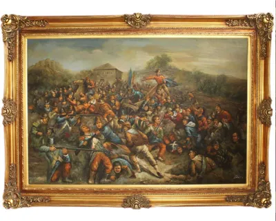 Produktbild von Riesiges Handgemaltes Barock Öl Gemälde Krieg Gold Prunk Rahmen 225 x 165 x 10 cm - Massives Material