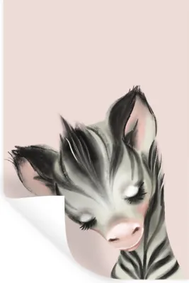Produktbild von MuchoWow® Wandtattoo Wandsticker Wandaufkleber Zebra - Rosa - Pastell 60x90 cm Selbstklebend und Repositionierbar - Sticker - Dekorfolie