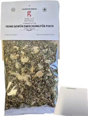 Produktbild von Gisellas Bottega Feine Gewürzmischung für Fisch (50g Packung) + usy Block