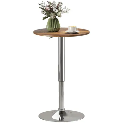 Produktbild von Bartisch – kleiner Esstisch – Stehtisch – runder Tisch – höhenverstellbar (67–93 cm) – Tischplatte um 360° drehbar – 60 × 60 × 93 cm – braun