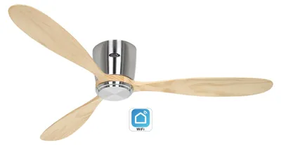 Zdjęcie produktu dla Energooszczędny wentylator sufitowy z pilotem Eco Plano Wood WiFi szczotkowany chrom / naturalne drewno