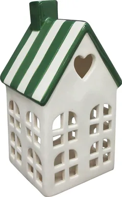 Zdjęcie produktu dla Lampion ogrodowy ceramiczny Hytte Laternenhaus 8,8 x 8,5 x 17,2 cm biały/biało-zielony 1 sztuka