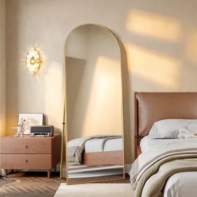Immagine prodotto di Specchio da terra UnboxG 1620x530 mm Cornice in alluminio dorato, vetro temperato, arcuato – Specchio a figura intera