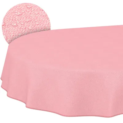 Produktbild von Tischdecke oval 220x140 cm abwaschbar Pink Leinenoptik ANRO Saum