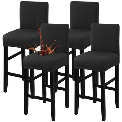 Produktbild von Barhockerbezug Wasserdicht Stretch Jacquard Abnehmbar Waschbar Schwarz 4er Set