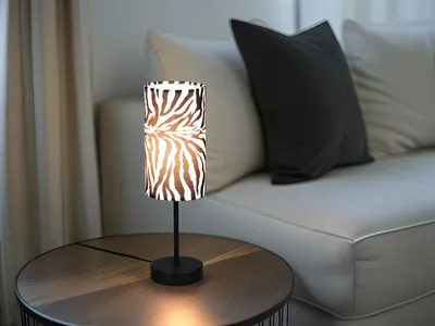 Produktbild von Ausgefallene LED Tischlampe mit Stoffschirm Zebramuster Wohnzimmer, Höhe 36,5cm
