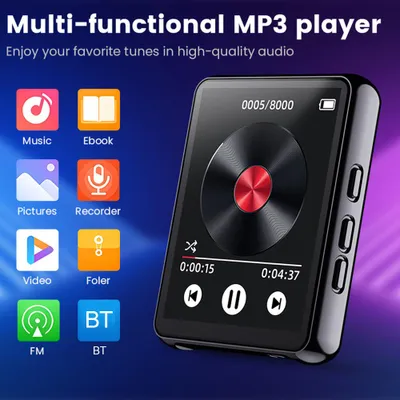 Zdjęcie produktu dla 2.4-calowy odtwarzacz MP3 z ekranem o wysokiej przejrzystości i bezstratnym dźwiękiem Odtwarzacz BT z głośnikiem i obsługą alarmu wideo Rejestrator radiowy Ebook