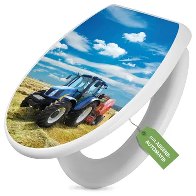 Produktbild von Toilettendeckel weiß mit Absenkautomatik und Motiv Traktor [TDW 10128]