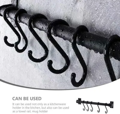 Image de Support mural en aluminium pour ustensiles de cuisine, avec une barre de crochets multifonctionnelle