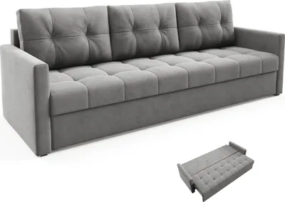 Produktbild von BETTSO Elegantes Sofa OLIVIA 230 cm mit Schlaffunktion gesteppt Dunkelgrau + bonell